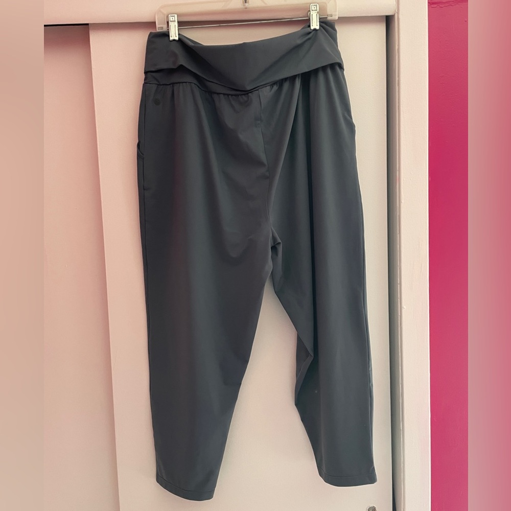 Zella Foldover Waist Cropped Yoga Pants, Size L, Color Blue/Grey
